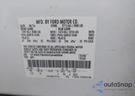 2017 Ford Explorer from USA, damaged, VIN 1FM5K7BH6HGA48564